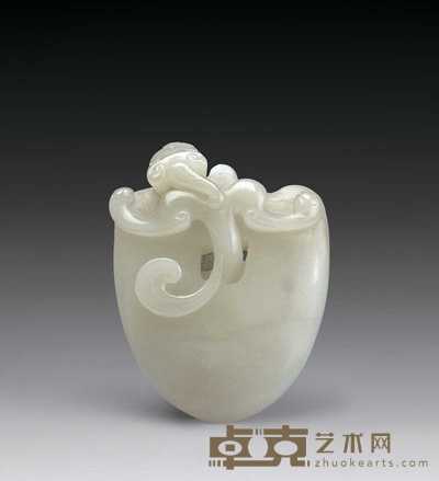 清初 白玉螭龙鸡心珮 长7.1cm;宽5.5cm